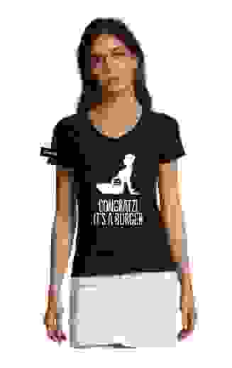 Yane&Kjell t-shirt-women v neck-zwart -Congratulations