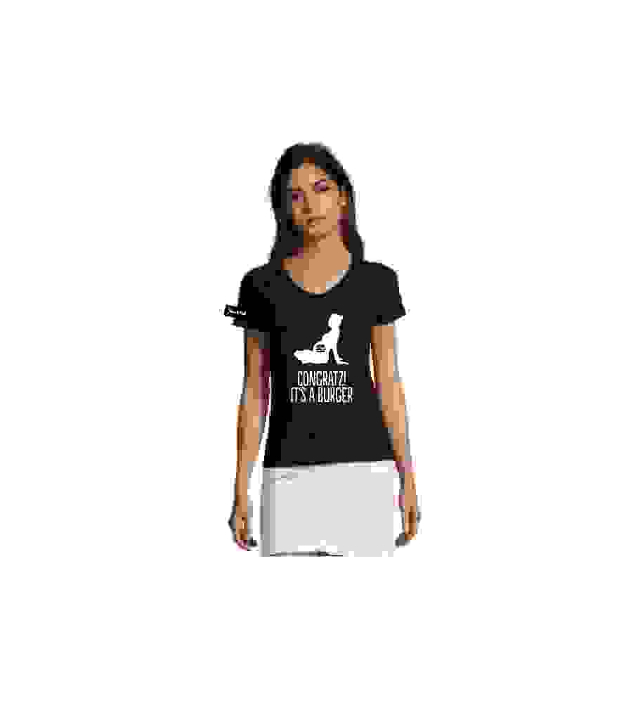 Yane&Kjell t-shirt-women v neck-zwart -Congratulations