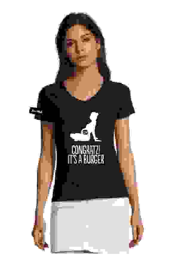 Yane&Kjell t-shirt-women v neck-zwart -Congratulations