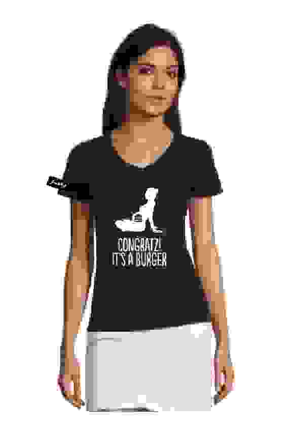 Yane&Kjell t-shirt-women v neck-navy -Congratulations